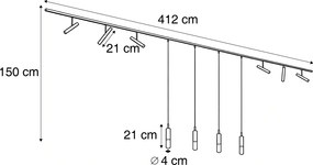 Sistem de iluminat pe șină modern negru cu 6 spoturi și 4 lumini suspendate negre monofazate - Slimline Avery Loyce