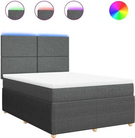 vidaXL Pat box spring cu saltea, gri închis, 140x200 cm, textil