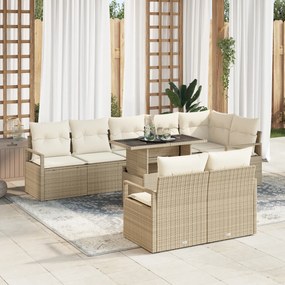 vidaXL Set canapea grădină 9 piese cu perne, bej, rattan poly