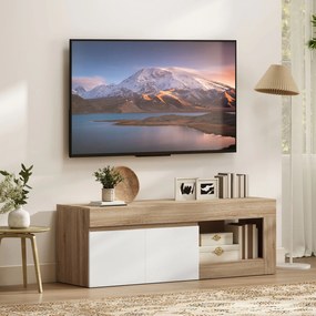 HOMCOM Dulap pentru TV de 60" cu Dulăpior, 2 Uși și Raft Deschis, Mobilier TV din Lemn, 140x40x48 cm, Lemn Natural | Aosom Romania