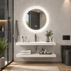 kleankin Oglindă de baie rotundă cu LED 80 cm, 3 culori, 3000-6500K, comenzi touch, memorie, antiaburire | Aosom Romania