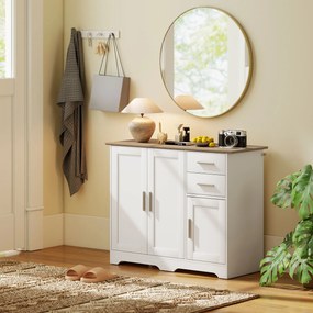 HOMCOM Comodă Modernă din Lemn cu 2 Sertare și 2 Dulapuri, 100x40x78 cm, Alb și Culoare Lemn | Aosom Romania