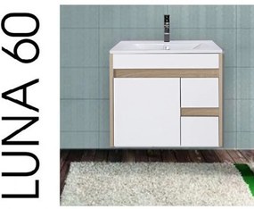 Mobilier de baie Luna 60 inferior cu lavoar, stejar Sonoma-alb