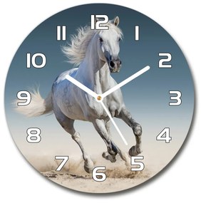 Ceas de sticlă pe perete rotund cal alb în galop