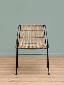 Scaun geometric din metal și rattan cu bordură decorativă neagră, "Kuro"