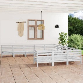 3083285 vidaXL Set mobilier de grădină, 11 piese, alb, lemn masiv de pin
