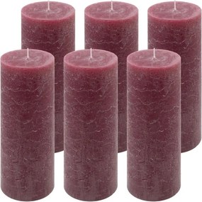 Set de lumânări rustice, 20 cm, Ø 7,5 cm, burgundy, 6 buc