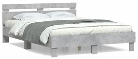 3207416 vidaXL Cadru de pat cu tăblie gri beton 150x200 cm lemn prelucrat