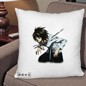 Perna Personalizata Death Note L Lawliet Lanturi, 40x40 cm, Alb Pufos, Husa Detasabila, Perna Inclusa, BEKZ®