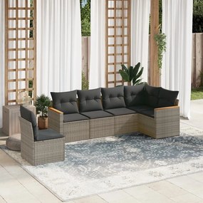 vidaXL Set mobilier grădină cu perne, 6 piese, gri, poliratan