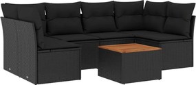 vidaXL Set canapele de grădină cu perne, 7 piese, negru, poliratan