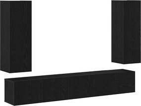 vidaXL Set comodă TV Pe perete 5 pcs Stejar Negru 190,5 x 30 x 30,5 cm