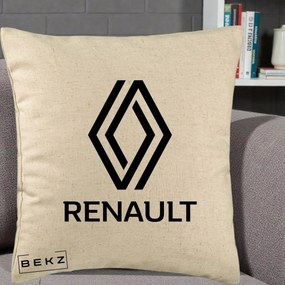 Perna Personalizata cu emblema Renault, 40x40 cm, Bej, Husa Detasabila, Perna Inclusa, BEKZ®