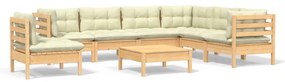 3096725 vidaXL Set mobilier de grădină cu perne crem, 8 piese, lemn masiv pin