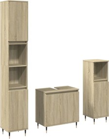 vidaXL Set mobilier de baie, 3 piese, stejar sonoma, lemn prelucrat