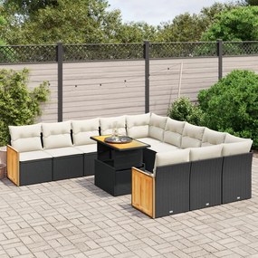 vidaXL Set canapele de grădină cu perne, 11 piese, negru, poliratan