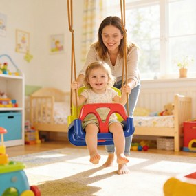 Outsunny Leagăn pentru Copii 3 în 1 de Interior și Exterior, Leagăn de Grădină pentru Bebeluși și Copii 9-36 Luni, Frânghie Reglabilă 120-180 cm și Centură de Siguranță, 42x33x120-180 cm, Albastru | Aosom Romania