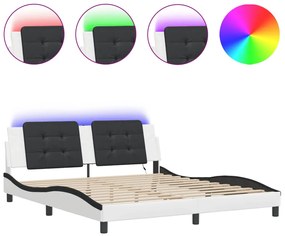 3214130 vidaXL Cadru de pat cu LED, alb și negru, 180x200 cm, piele ecologică