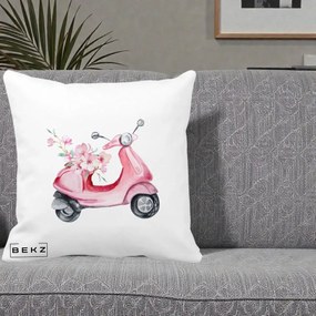 Perna Decorativa Scuter Roz cu Flori Acuarela, 40x40 cm, Alba Mata, Husa Detasabila, Perna Inclusa, BEKZ®