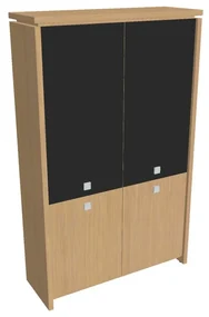 Dulap înalt Verno 128 x 46 x 210 cm, uși combinate, stejar deschis / negru