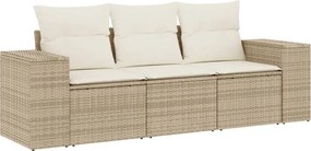 vidaXL Set canapele de grădină, 3 piese, cu perne, bej, poliratan
