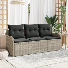 vidaXL Set de 3 Canapele de Grădină cu Pernă Gri Deschis Poliratan
