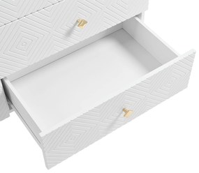 Comodă cu 6 sertare, cu model geometric și mânere în formă de diamant, pentru dormitor și living, 120x40x80 cm, Alb