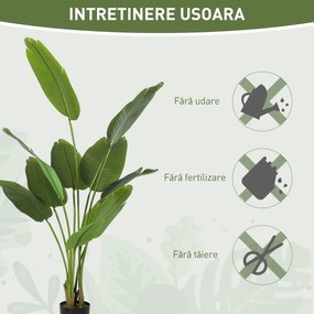 HOMCOM Plantă Artificială de 160 cm cu 10 Frunze din PEVA Verde cu Ghiveci, Ø16.5x13.5 cm | Aosom Romania