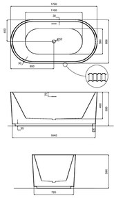 Cada baie freestanding, ovala, alba, 3D, Besco Giuliana, 170x80 cm 1700x800 mm