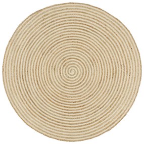 Covor lucrat manual cu model spiralat, alb, 120 cm, iuta Alb, 120 cm