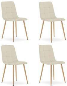 Set 4 Scaune Bucatarie/Dining Jacob Bej Catifea Picoare Metalice Finisaj Lemn