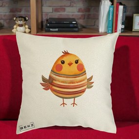 Perna Decorativa Pui Kawaii Portocaliu Dungi Calde, 40x40 cm, Ecru, Husa Detasabila, Perna Inclusa, BEKZ®