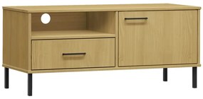 351021 vidaXL Comodă TV cu picioare metalice OSLO, maro, lemn masiv pin