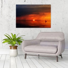 Tabloul apusului de soare cu barca (90x60 cm)