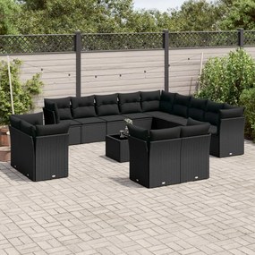 3218555 vidaXL Set mobilier de grădină cu perne, 14 piese, negru, poliratan