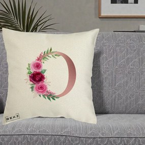 Cadou Personalizat - Perna Personalizata Monograma Rose Gold Litera O, 40x40 cm, Ecru, Husa Detasabila, Perna Inclusa, BEKZ®