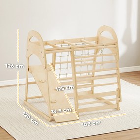 AIYAPLAY Cadru de cățărat pentru interior, design 6-în-1, tobogan, bare de cățărat, perete de cățărat, scară, plasă de cățărat, 3-6 ani, lemn | Aosom Romania