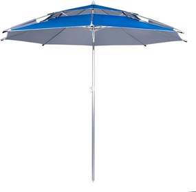 Umbrela de plaja Muhler 22511008629, Ø190 cm, Inaltime 203 cm, 8 spite din fibră de sticla, Inclinare reglabilă, protecție UV UPF 50+, Albastru