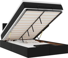 vidaXL Pat otoman cu saltele și LEDs, negru 120x190cm, piele ecologică