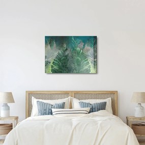 Tablou pe sticlă - Textura de beton cu frunze (70x50 cm)
