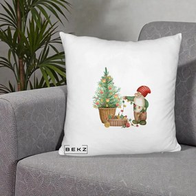 Perna Decorativa Pitic de Craciun cu Brad, 40x40 cm, Alb Pufos, Husa Detasabila, Perna Inclusa, BEKZ®