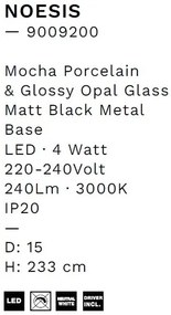 Pendul LED decorativ portelan mocha, sticla alb, NOESIS