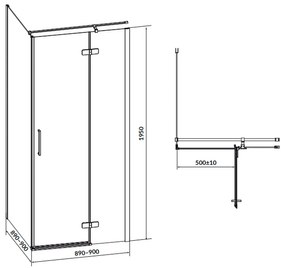 Cabina de dus patrata 90x90 cm Cersanit Jota, negru mat cu usa batanta dreapta 900x900 mm, Dreapta, Negru mat