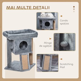PawHut Ansamblu de Joacă de Sisal din Sisal și Pluș, Căsuță pentru Pisici și Pat, Gri | Aosom Romania