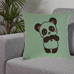Perna Personalizata Panda Kawaii cu Bambus, 40x40 cm, Verde, Husa Detasabila, Perna Inclusa, BEKZ®