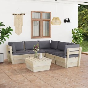 3063528 vidaXL Set mobilier grădină din paleți cu perne, 6 piese, lemn molid