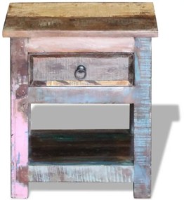 Masa laterala cu un sertar, 43x33x51 cm, lemn masiv reciclat