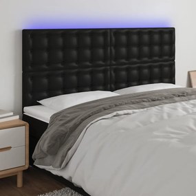 3122520 vidaXL Tăblie cu LED-uri, negru, 160x5x118/128 cm, piele ecologică