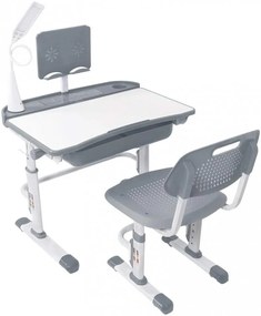 Set birou cu scaun pentru copii Yinleader, cu lampa, alb/gri