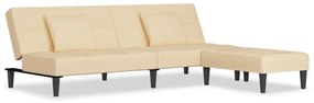 3080633 vidaXL Canapea extensibilă 2 locuri, 2 perne/taburet, crem, catifea